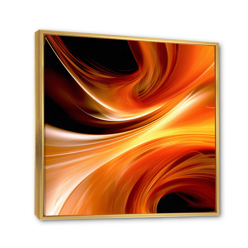 Motif abstrait orange fractal chaleureux IV, Cadre flottant doré, H 32 po x l 24 po x P 1 po