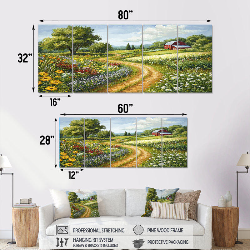 «Green and Yellow Landscape Farm Fresh I», ensemble de reproductions d'art mural, H 28 po x l 60 po