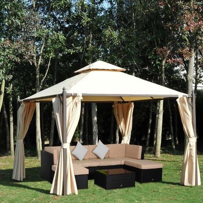 Pavillon de jardin 10 'X avec rideaux d'intimité et acier à résistance métallique pour toit extérieur et aéré