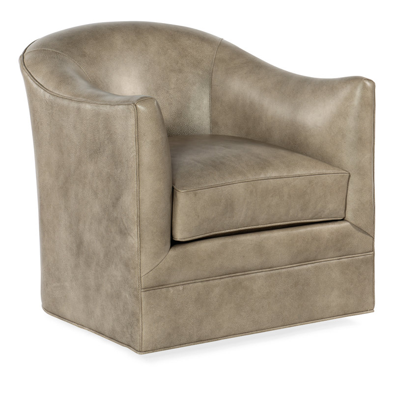 Beige Top Grain Leather Swivel Accent Chair