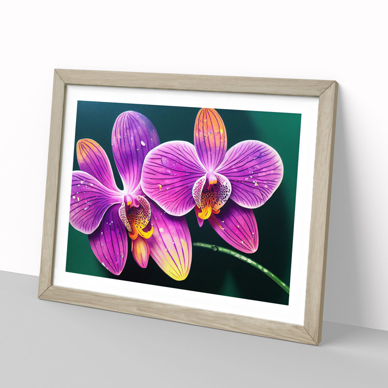 XH1022-7659X Seductive Orchid Flowers - Single Picture Frame Print, 46cm H x 64cm W x 2cm D, Oak