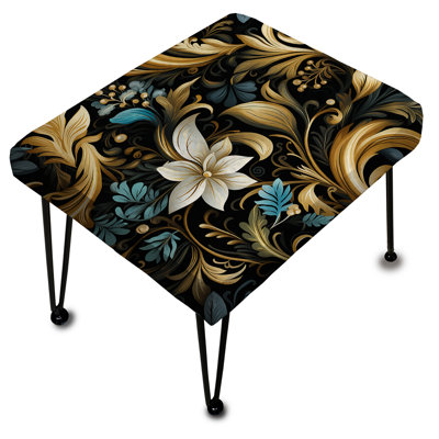 Black And Gold Damask Flower Blossoms - Damask Rectangle Ottoman