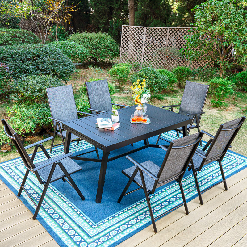 Argyri 6 - Person Patio Dining Set with Extendable Rectangular Table, Gray