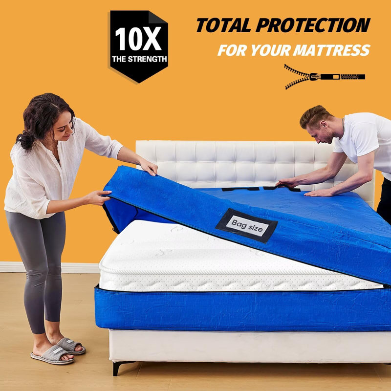 Sac de rangement imperméable pour matelas, housse mobile robuste avec 8 poignées et fermeture à glissière, réutilisable pour dortoir