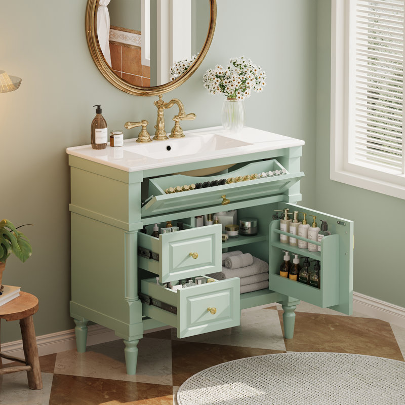36 Inch Bathroom Vanity With Sink,Green, Green