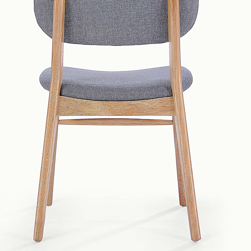 Chaise de salle à manger rembourrée avec structure en bois d'hévéa, ensemble de 2, Gris clair, Naturel