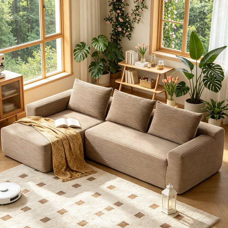 Canapé modulaire en forme de L avec méridienne Boneless Corduroy, Face à la gauche, Chameau peluche