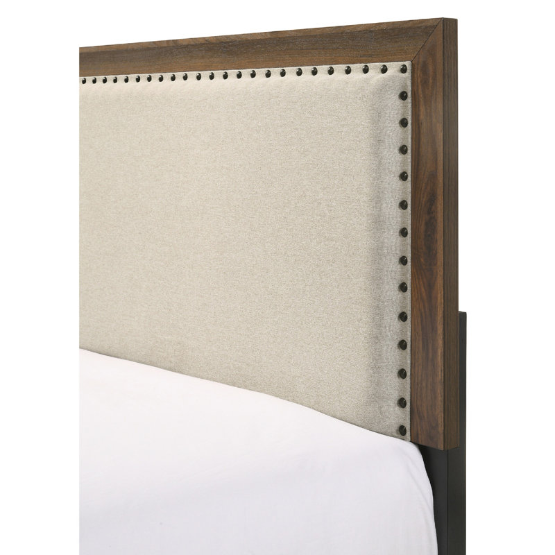Lit simple avec tête de lit tapissier en cerisier brun séduisant opulence, Lit simple, Brun