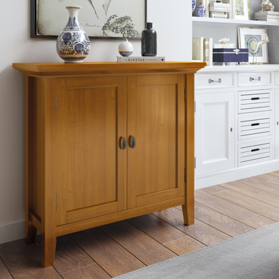 Redmond 32"W Solid Wood Transitional Low Storage Cabinet with Adjustable Shelves and Crown-Edged Top