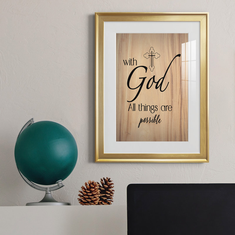 «All Things possible» - Art textuel avec cadre photo, Or, H 18,5 po x l 24,5 po x P 1,5 po