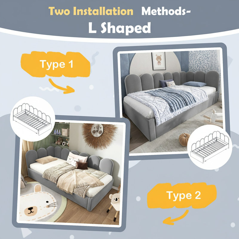 Upholstered Velvet Daybed with Trundle Bed, Grey