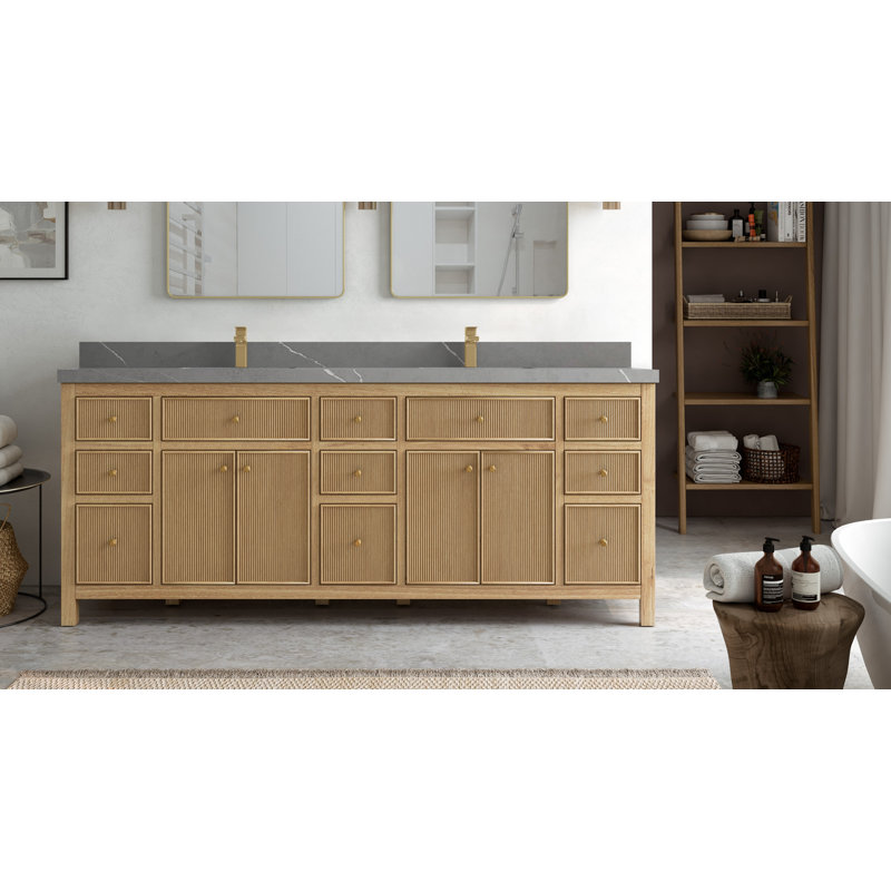 Ensemble de meuble-lavabo double 84 po, Gris Piatra, Noir