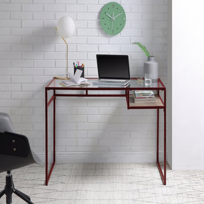 Glass Top & Red Finish Writing Desk