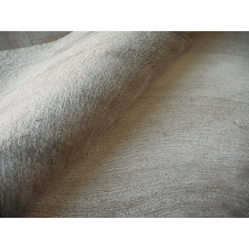 Mitomo Handmade Wool/Bamboo Silk Area Rug, Pearl, Rectangle 8' x 10'