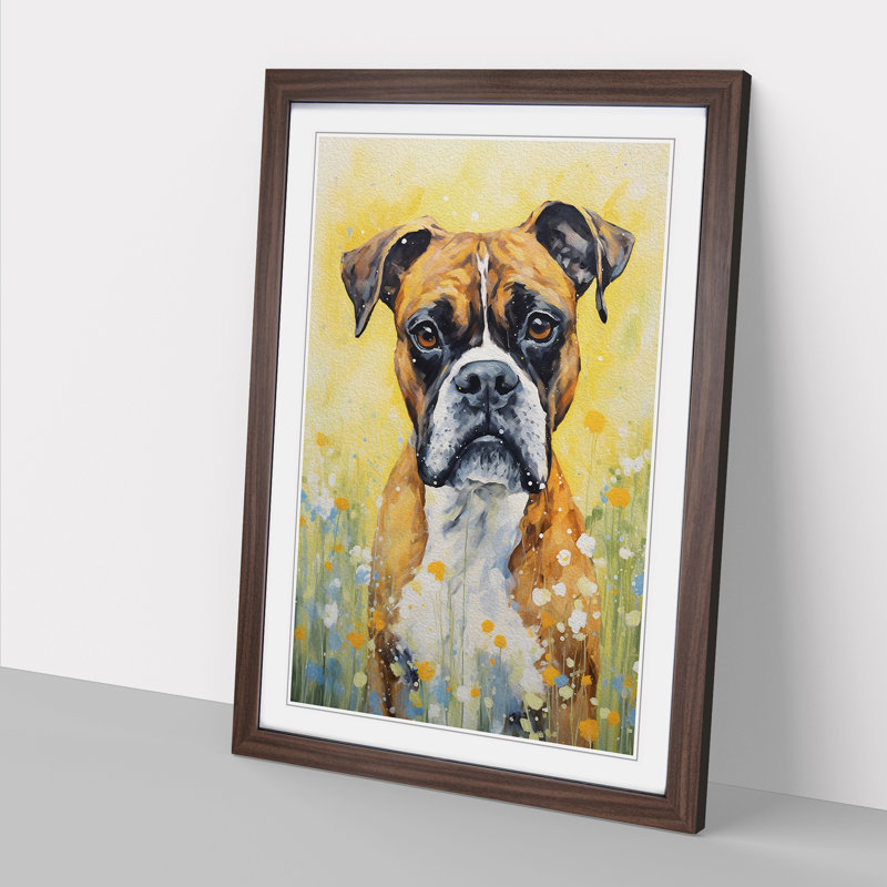 Boxer Dog Impressionism Art - Framed Print, Walnut Framed, 46cm H x 34cm W x 2cm D