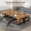 Bureau d'écriture de 160 cm avec tiroir, bureau d'ordinateur réversible de 3 cm d'épaisseur avec prise électrique, table de bureau, brun rustique-1966806075-1966806077