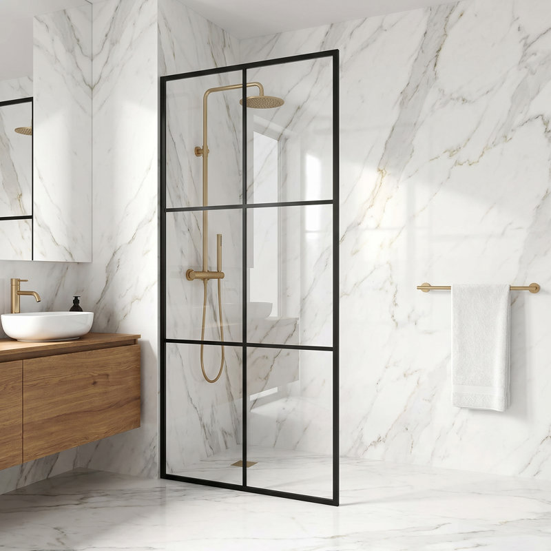 Ventana 34" W x 74" H Fixed Framed Shower Screen with 3/8" Glass, Matte Black Clear