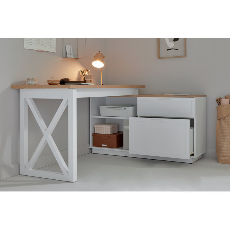 Epping L-Shaped Computer Desk, Natural/White