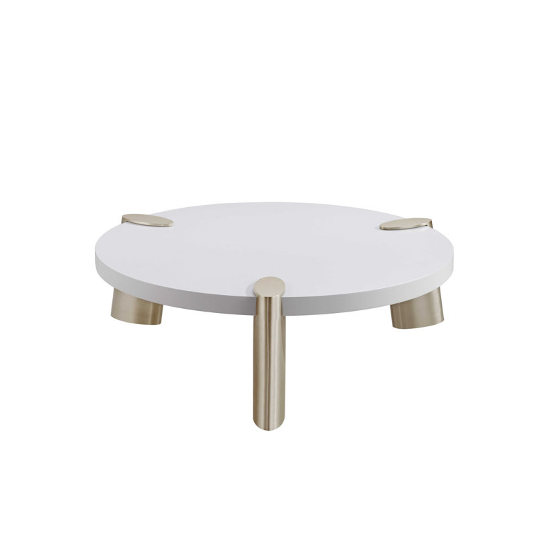 Mimeo 55" Round Center Table , 13" H x 40" L x 40" W, White/Light Gold
