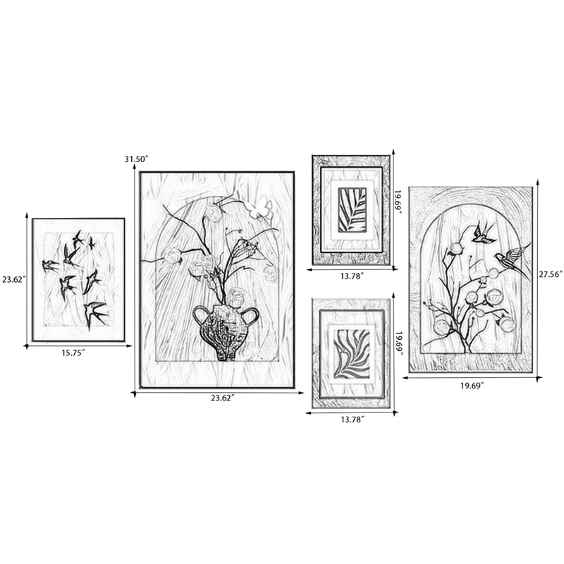 Ensemble d'art mural 5 pièces Mid-Century, H 31,5 po x l 23,62 po