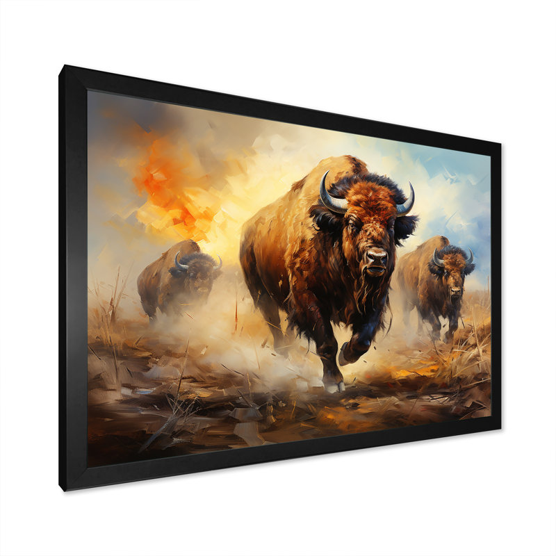 " Native Buffalo Mesmerizing ", Black Single Picture Framed, 16" H x 32" W x 1" D