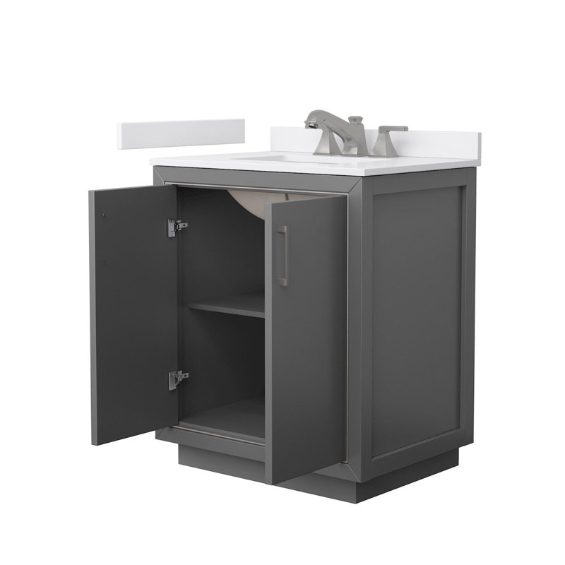 Meuble-lavabo simple autoportant 30 po avec plateau en marbre Icon, Gris, Nickel brossé, White Cultured Marble
