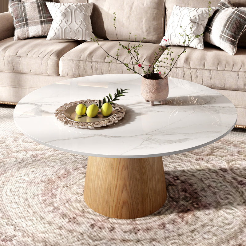 Table basse Mid-Century, H 17,2 po x l 42 po x P 42 po, Neige brillant / bois