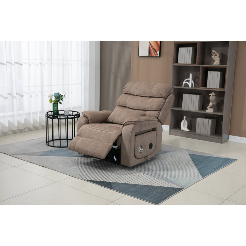 Oversized Lift Recliner Chair With Heat & Massage And Wireless Phone Charging, Light Brown