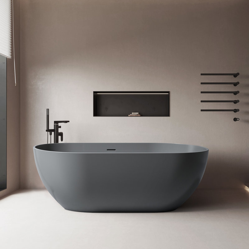 59 " L x 29.5 " W Freestanding and Mounting / Installation Required Soaking Solid Surface Bathtub, Gray