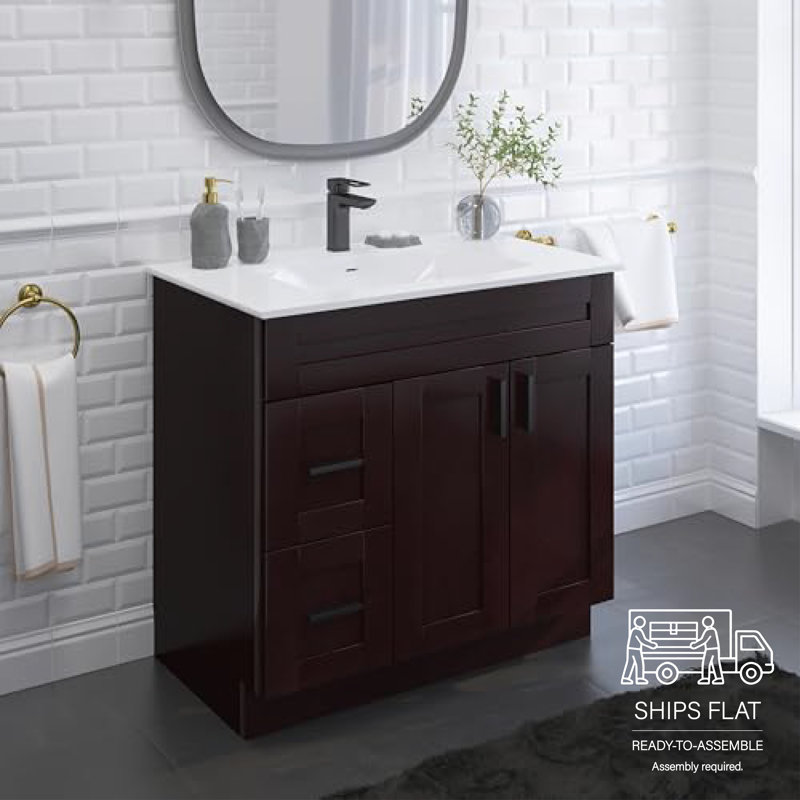 36'' Bathroom Vanity Sink Base with Drawers Cabinet in Espresso Shaker