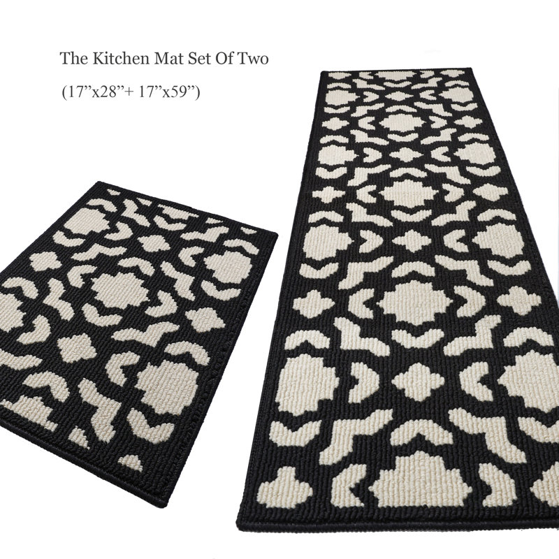Kitchen Mats 2 - Piece Non Slip,Absorbent Dirt-Resistant Machine Washable Rug for Laundry,Entry, Rectangle 1'5" x 4'11"