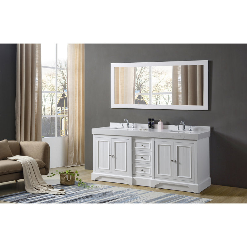 Binne 72 " W Freestanding Standard Free Standing 2 Double Vanity Bathroom Vanity With Cultured Marble Top