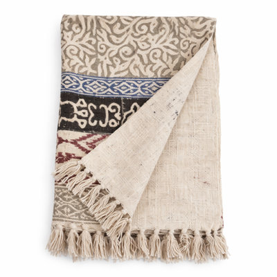 Multicolored Geometric Abstract Boho Block Print Cotton Throw Blanket With Tassel 47" W X 70" L