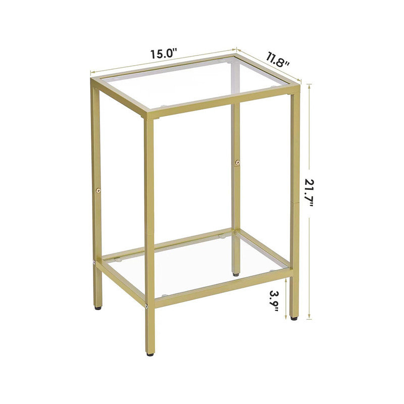 Gold Metal and Glass 2-Tier Rectangular Side Tables Set