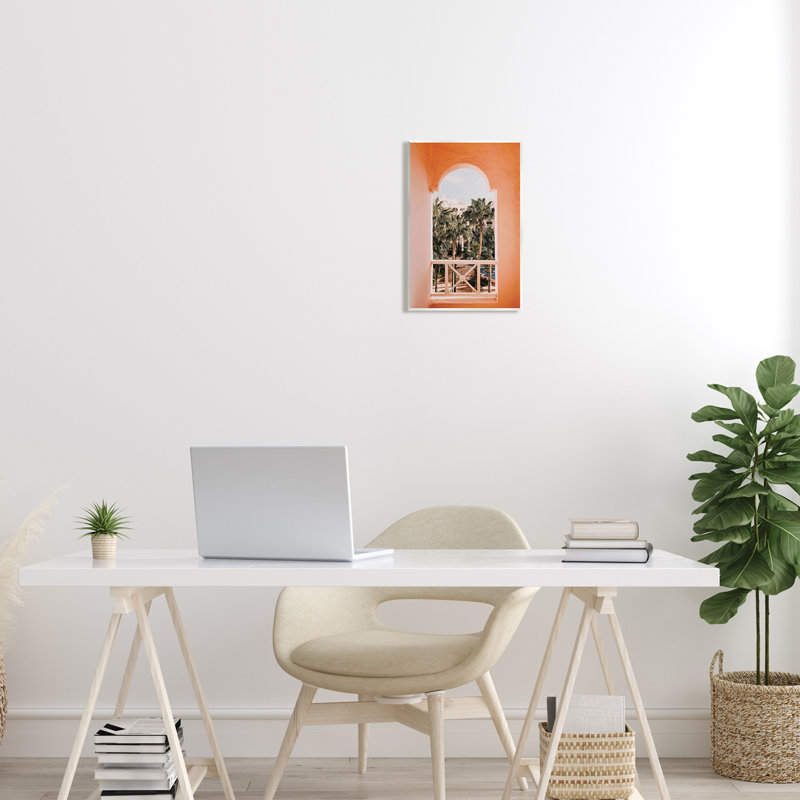 «Tropical Palm Trees Window View Floater», art mural par Krista Broadway, H 15 po x l 10 po x P 0,5 po, Bois