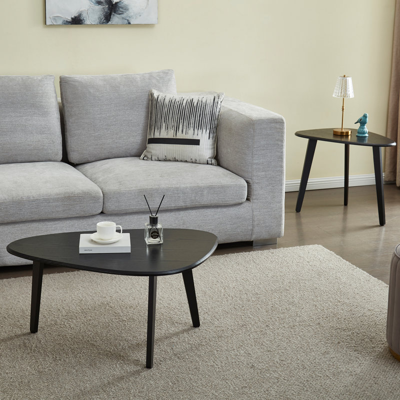 2-Piece Asymmetrical Triangular Nesting Coffee Table Set, Wood Veneer Side Table, Space-Saving for Living Room & Bedroom – Light Walnut, Natural & Black Available