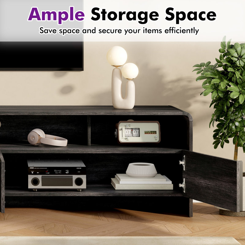 Dulane Modern Farmhouse 70" Tv Stand For Tvs Up To 75" With  2 Doors And Open Storage, Black, Black