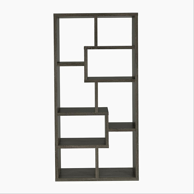 Rectangular 10-shelf Bookcase in Weathered Grey, Gray