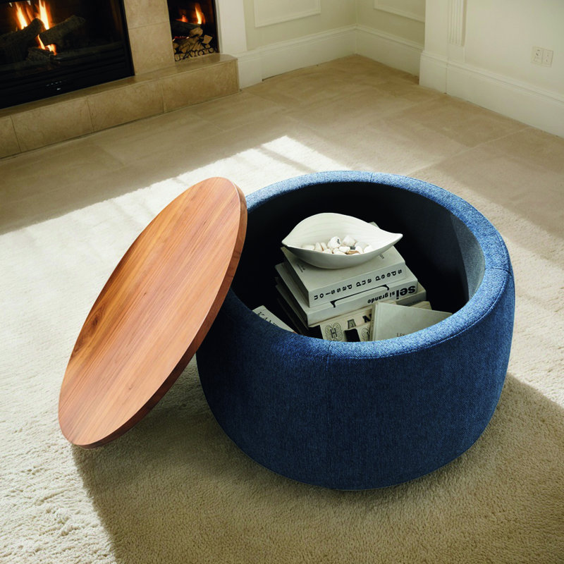 Multi-Function Round Ottoman With Storage: Elegant Footrest & Side Table, Navy