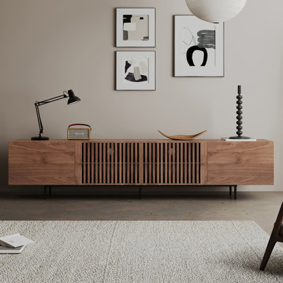 Modern Entertainment Centre in Walnut Finish, Wide TV Cabinet with Ample Storage and Cable Management Holes Fast Dispatch From UK Warehouse – Dispatched Within 2 Days