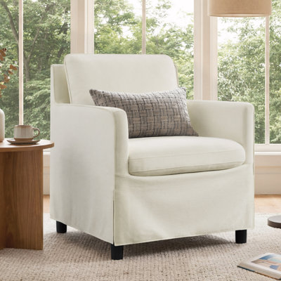 Carryn 360° Swivel Glide Armchair with Washable Slipcover and Reversible Cushions-White Linen