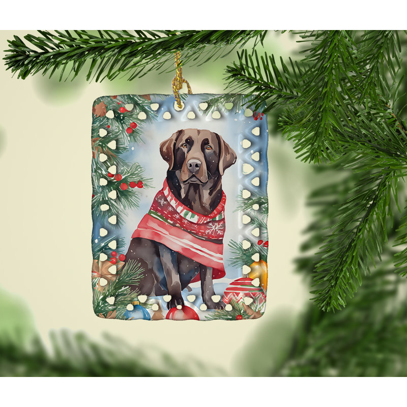 Ornement en porcelaine chocolat de Noël Labrador Retriever, Labrador Retriever chocolat 3503