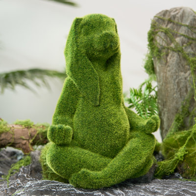 Moss Flocked Easter Bunny Set Yoga Rabbit Topiary Green Figure Outdoor/Indoor