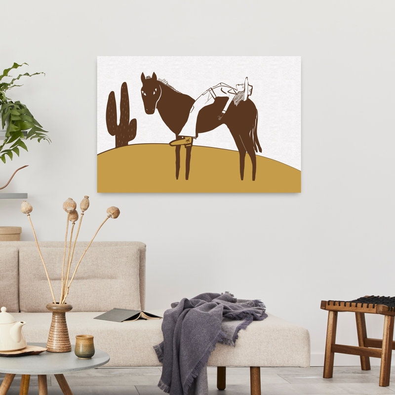 Day of rest COW GIRL Contemporary Cow Horse Wall Art Print 1 Piece Wrapped Canvas Wall Art, 91.44cm H x 60.96cm W
