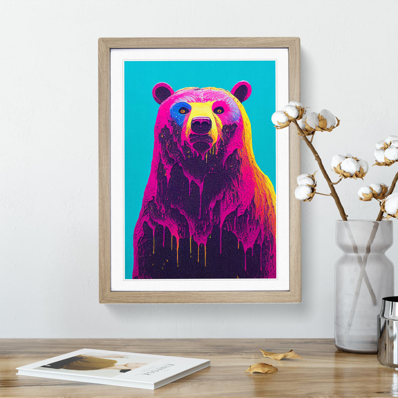 Splashed Bear No.4 Abstract - Wall Art, Oak Framed, 64cm H x 46cm W x 2cm D, Oak Framed