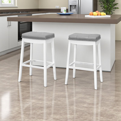 Tabouret de bar à quatre pieds Millen en blanc / gris (ensemble de 2), H 29,33 po x P 14,45 po x l 19,04 po