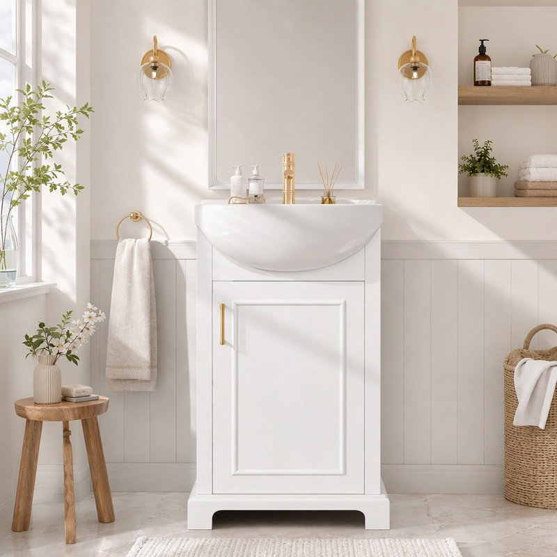 Meuble-lavabo simple 20 po avec lavabo en céramique et portes à fermeture en douceur, White