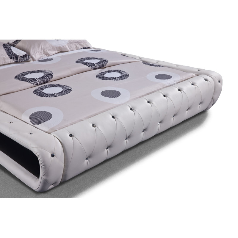 Malikaih Vegan Leather Platform Bed, California King, White and Black