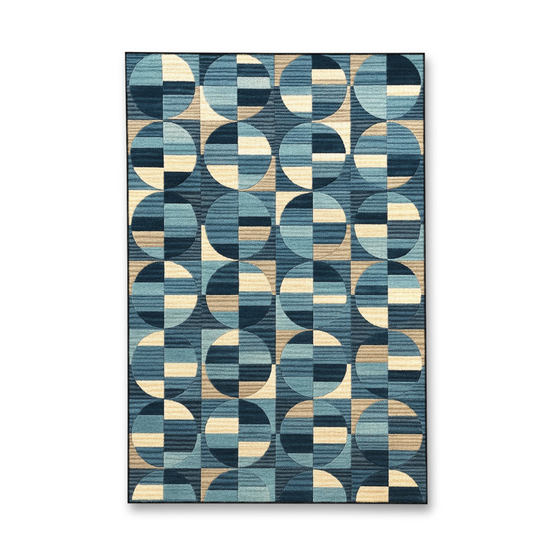 Tapis bleu tissé lavable rétro Mosso, 3 pi 3 po x 4 pi 11 po