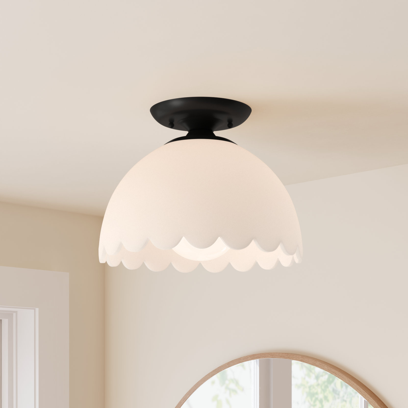 Filomela Single Light Glass Semi Flush Mount, Matte Black